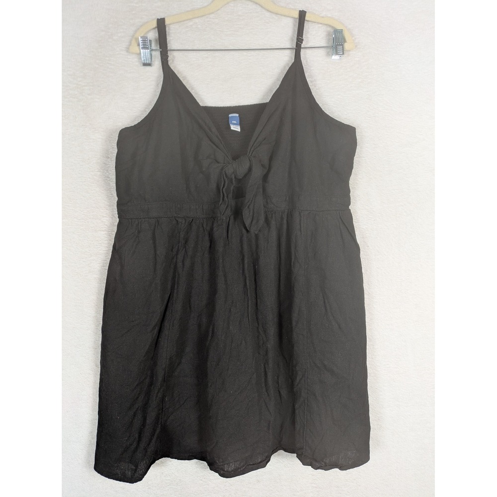Old Navy Cami Dress Women's XXL Black Linen Blend Tie-Front Adjustable Straps